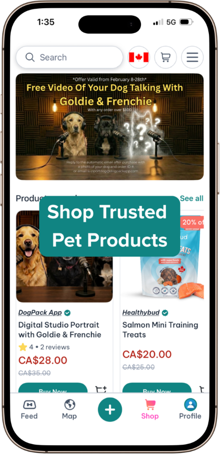 DogPack Marketplace feature - Shop dog essentials and pet products from trusted brands and local sellers